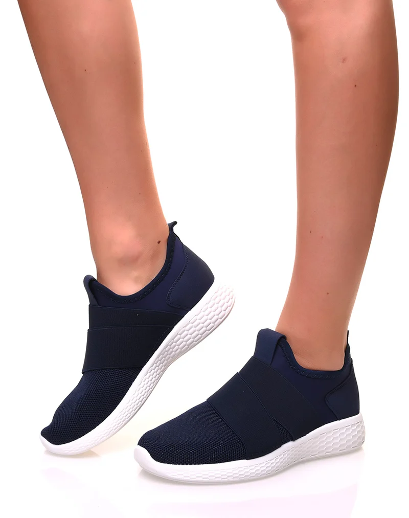 Baskets effet chaussette en toile bleue marine pailletée