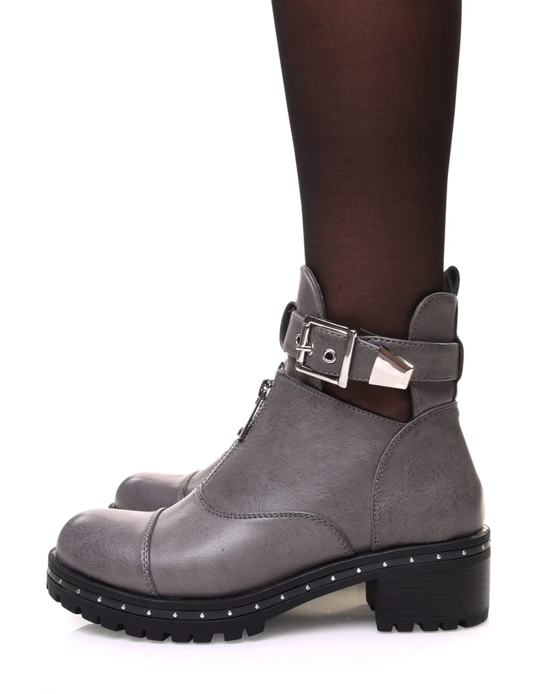 Bottines grises ajourées à sangle