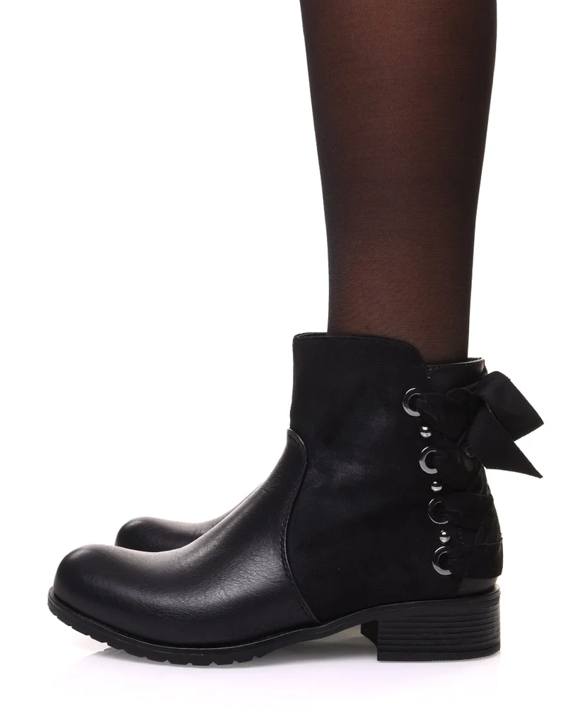 Bottines noires bi matières à nœud