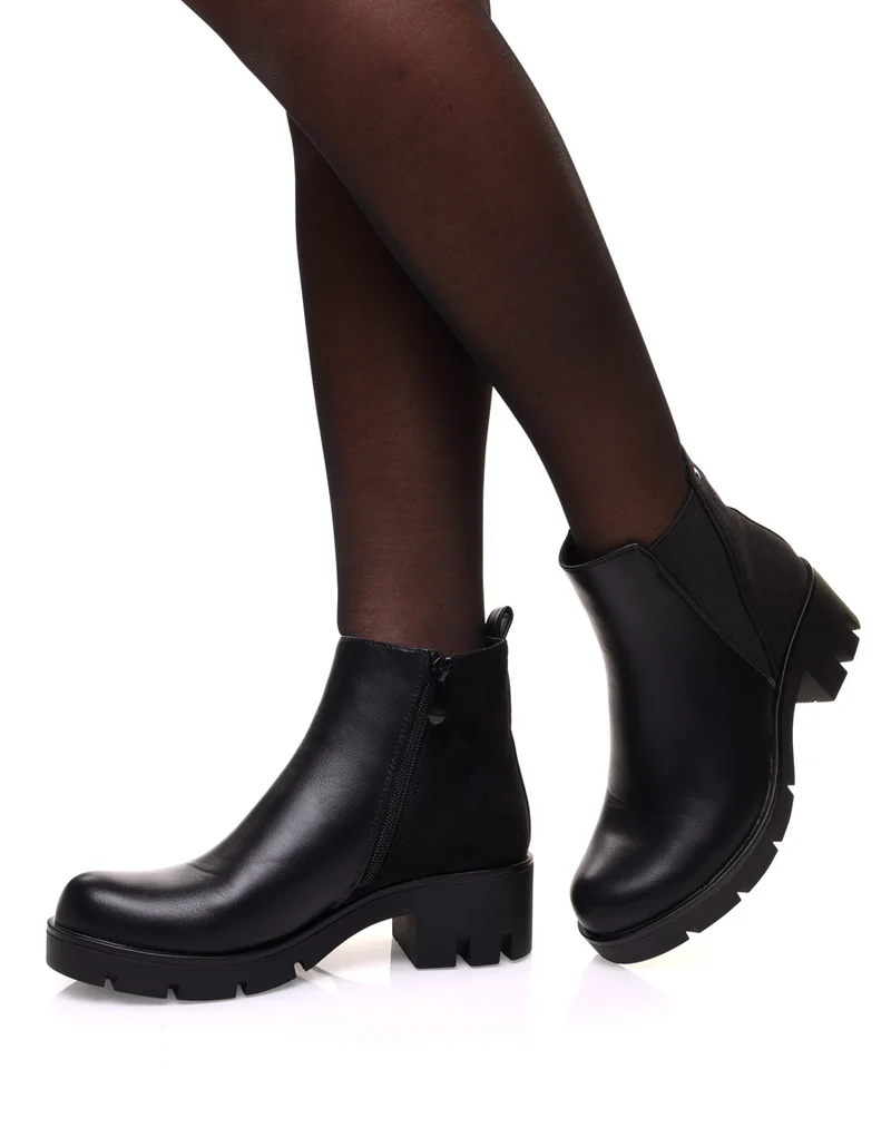 Bottines noires bi matières et élastique échancré