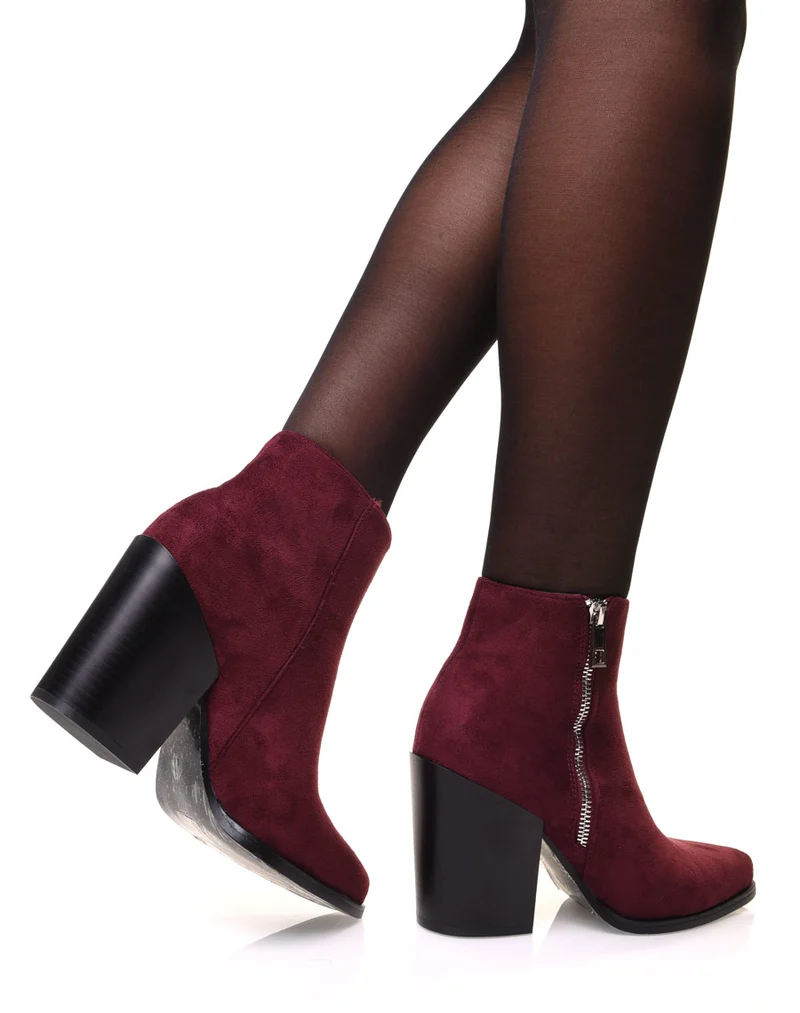 Bottines bordeaux en suédine à bout pointu