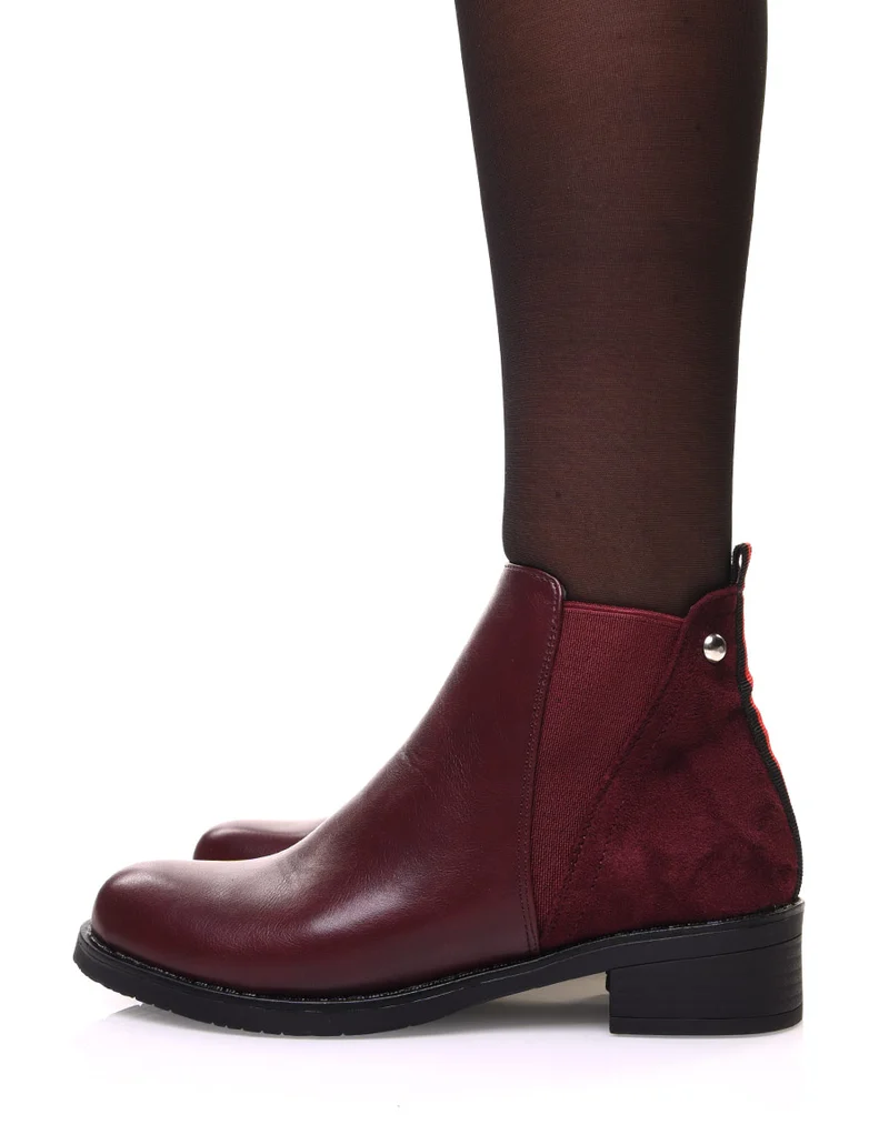 Bottines bordeaux avec élastique bicolore à l’arrière