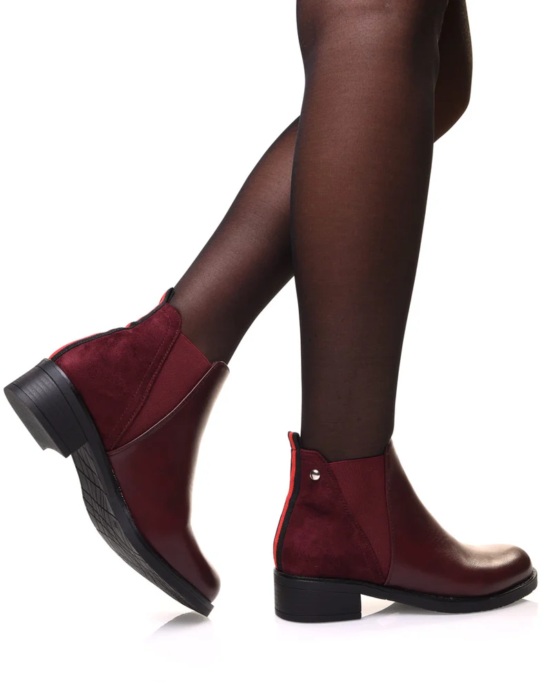 Bottines bordeaux avec élastique bicolore à l’arrière