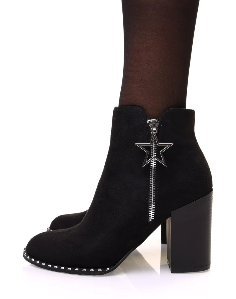 Bottines noires en suédine à talon avec détail étoile