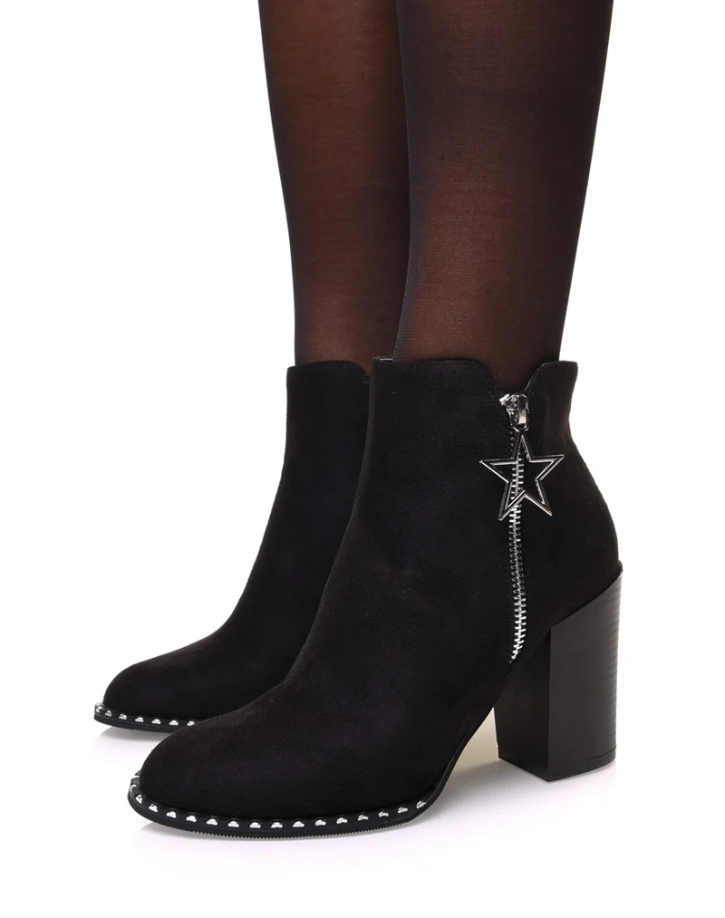 Bottines noires en suédine à talon avec détail étoile