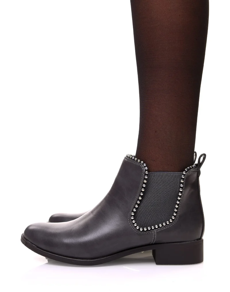 Chelsea boots grises à perles