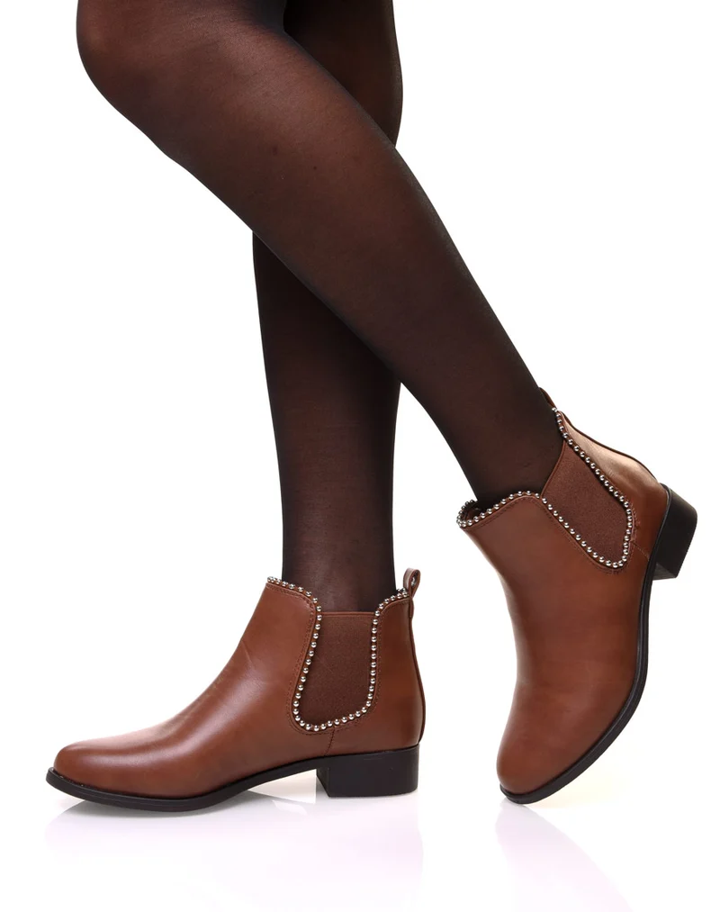 Chelsea boots camelles à perles