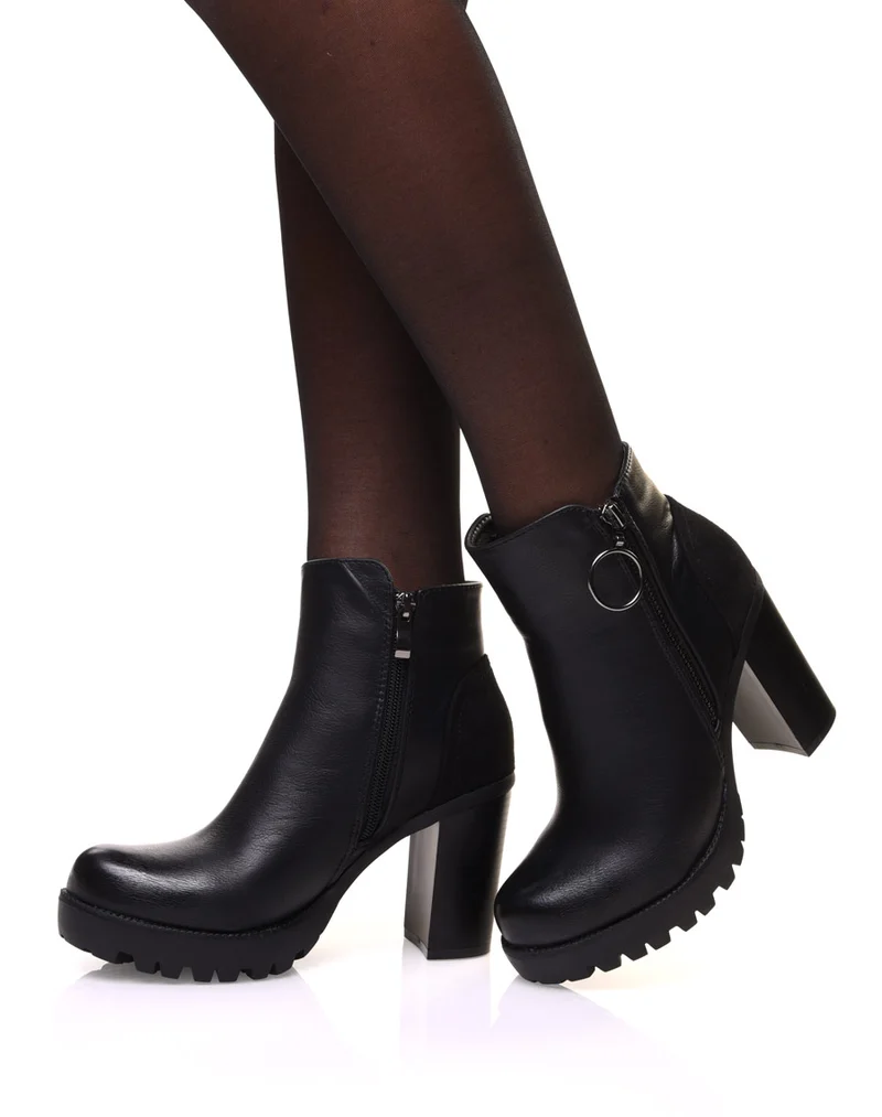 Bottines noires à talon avec fermeture éclaire décorative
