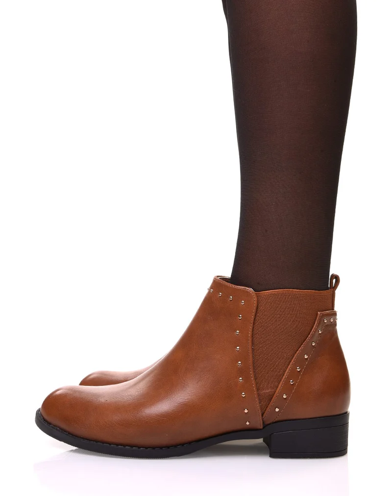 Bottines camelles à élastiques ajourées