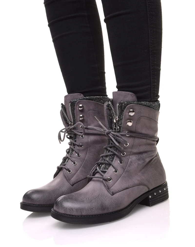 Chaussures montantes à lacets grises