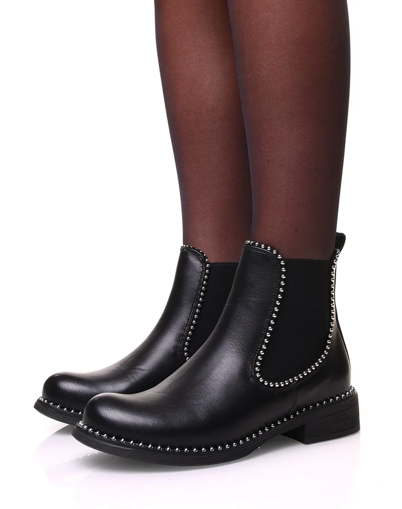 Chelsea boots noir effet cuir à clous
