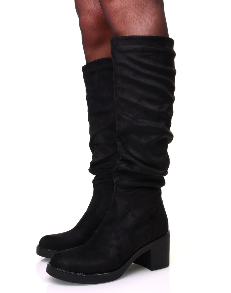 Bottes noires plissé en suédine