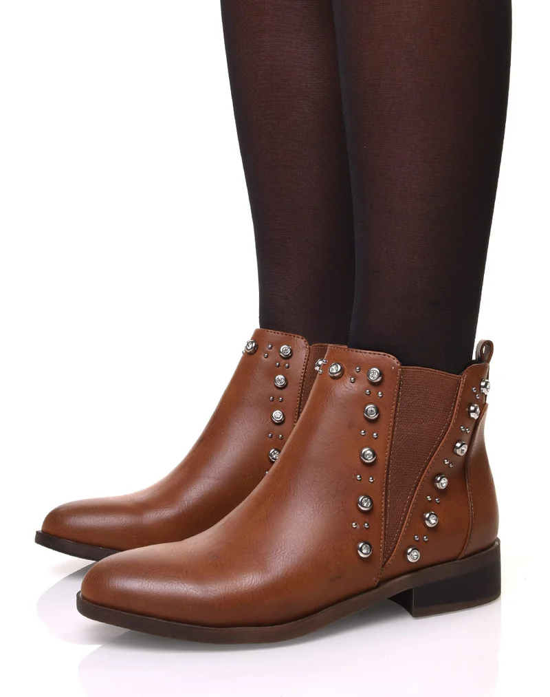 Chelsea boots camels ornés de strass