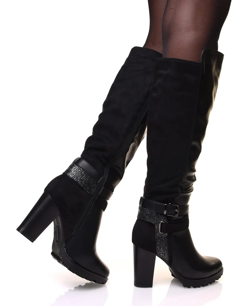 Bottes noires bi-matière à talon haut