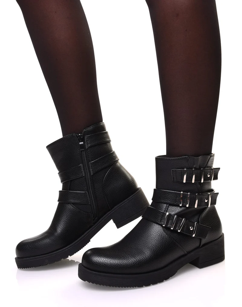 Bottines noires à sangles multiples