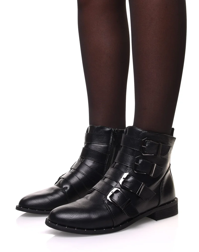 Bottines noires à sangles multiples et petits clous