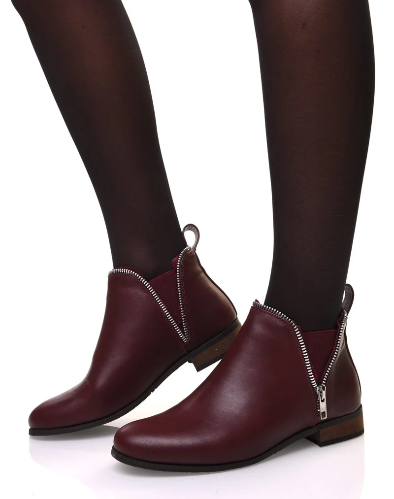 Chelsea boots bordeaux avec détails fermeture éclaire