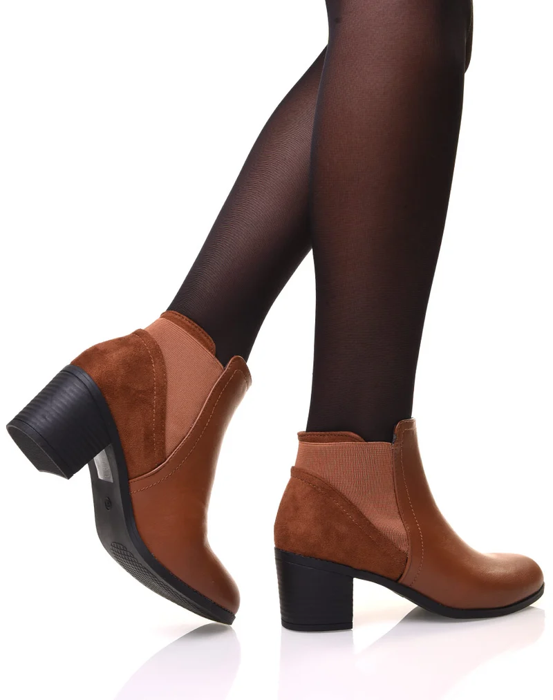 Bottines camelles bi-matière à talons