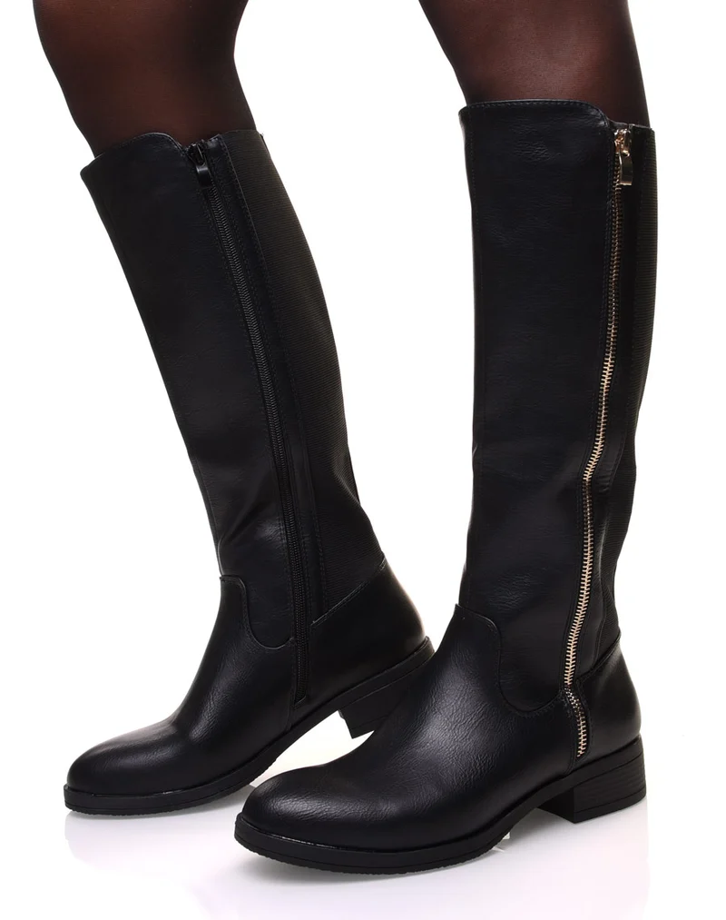 Bottes noires avec fermeture éclair dorée