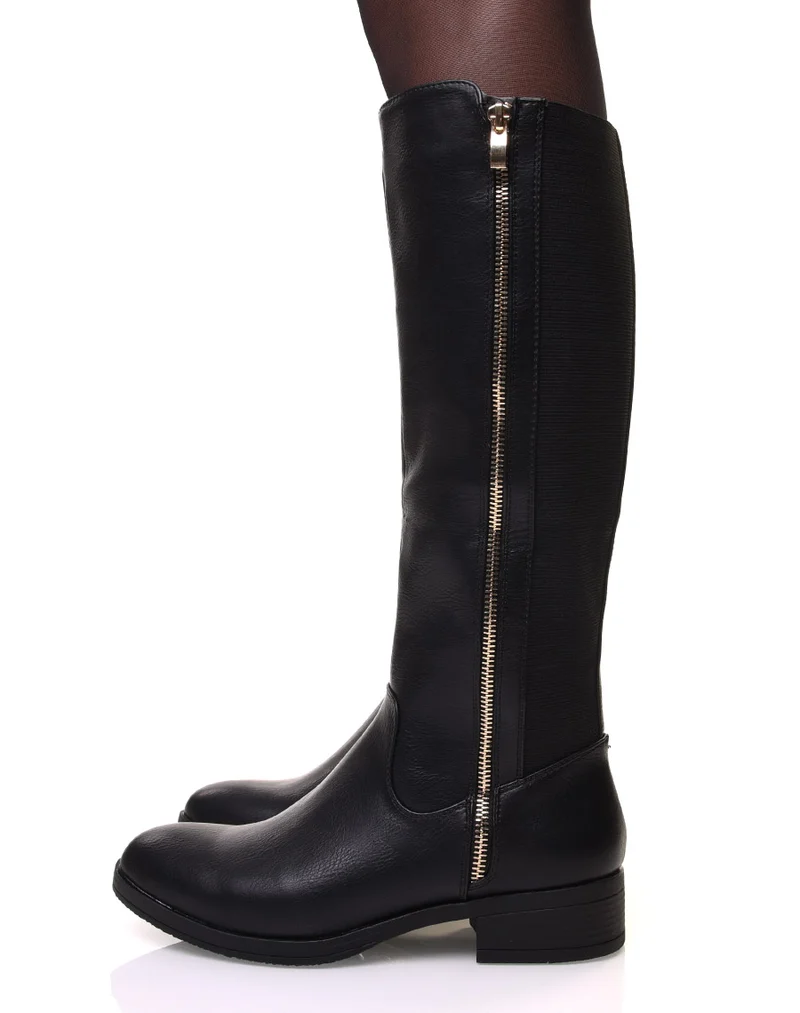 Bottes noires avec fermeture éclair dorée
