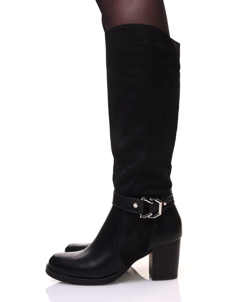 Bottes bi-matière noires avec sangle argentée