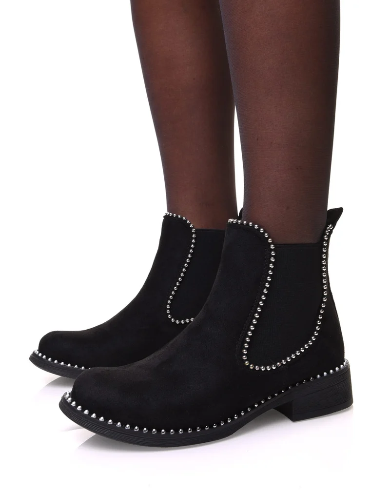 Chelsea boots noires en suédine à détails perles