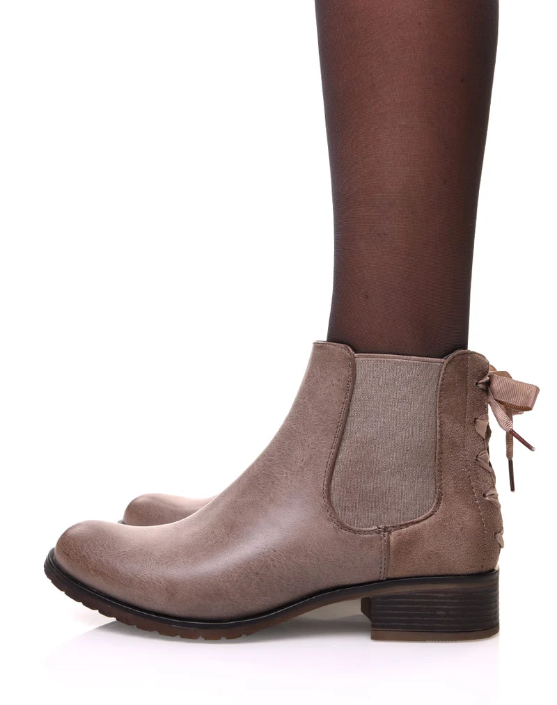 Chelsea boots taupes à noeud