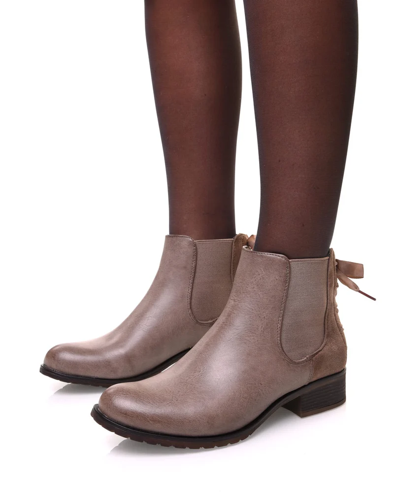 Chelsea boots taupes à noeud