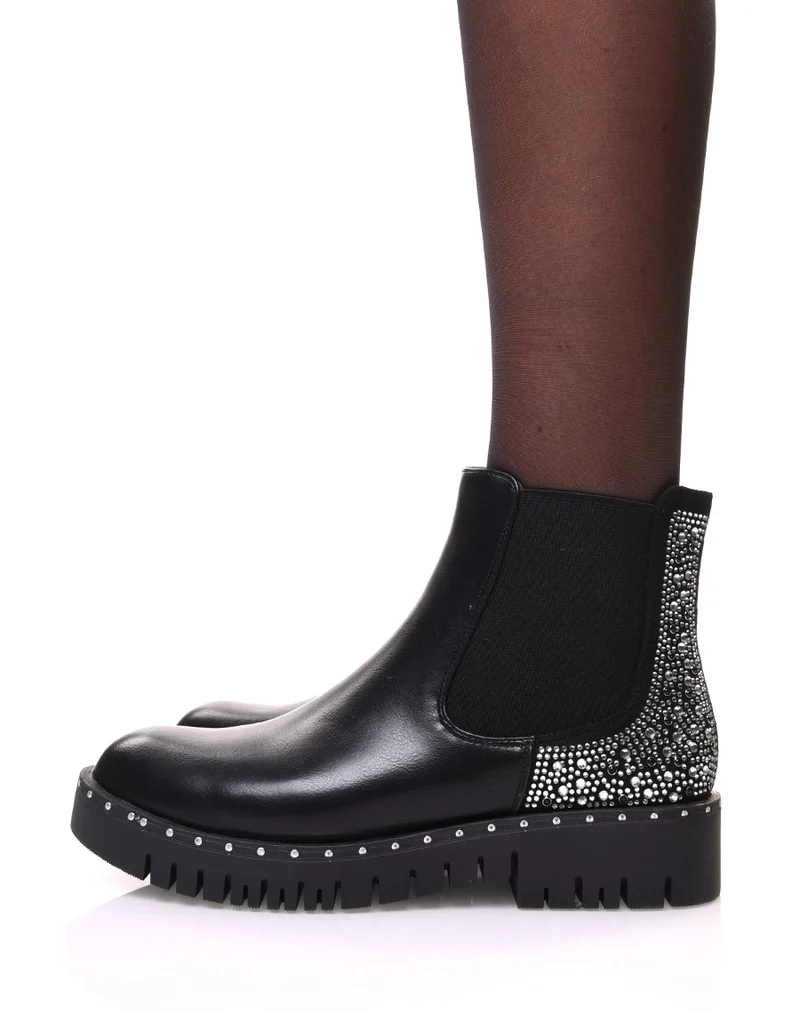 Chelsea boots noires avec détails strass à l’arrière
