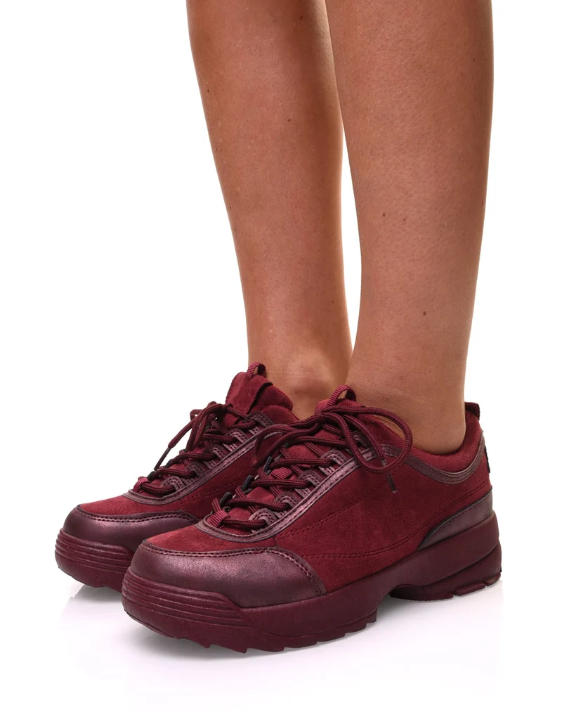 Baskets bordeaux bi matières avec semelle épaisse