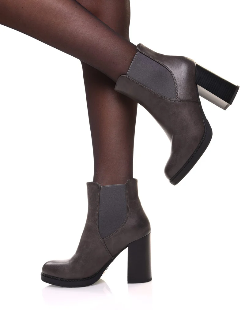 Bottines grises semi-montantes élastiques