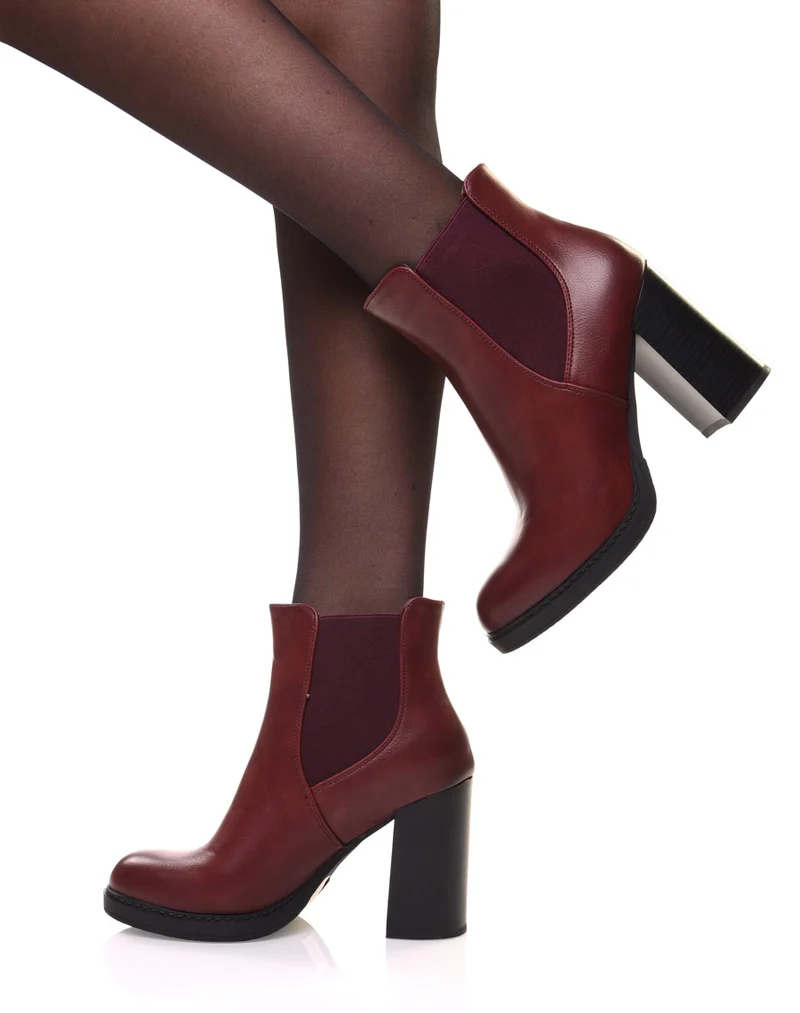 Bottines bordeaux semi-montantes élastiques