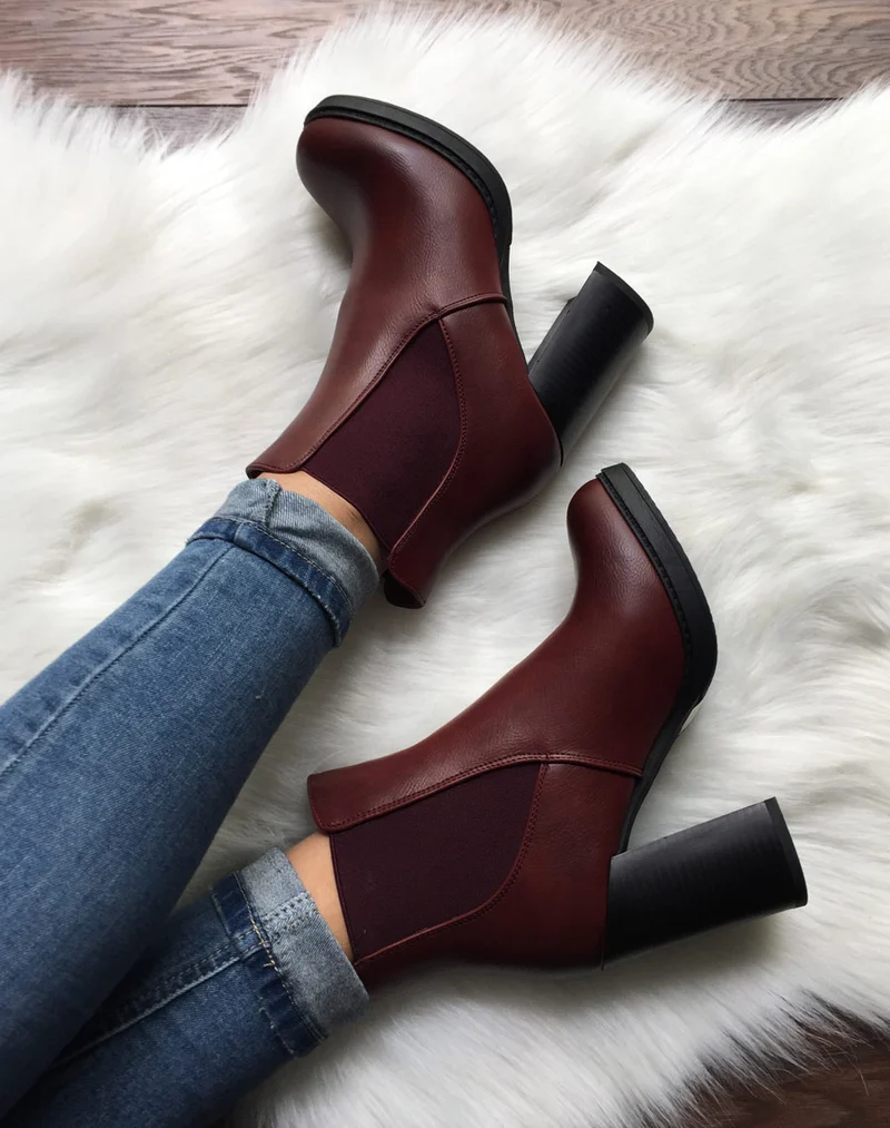Bottines bordeaux semi-montantes élastiques