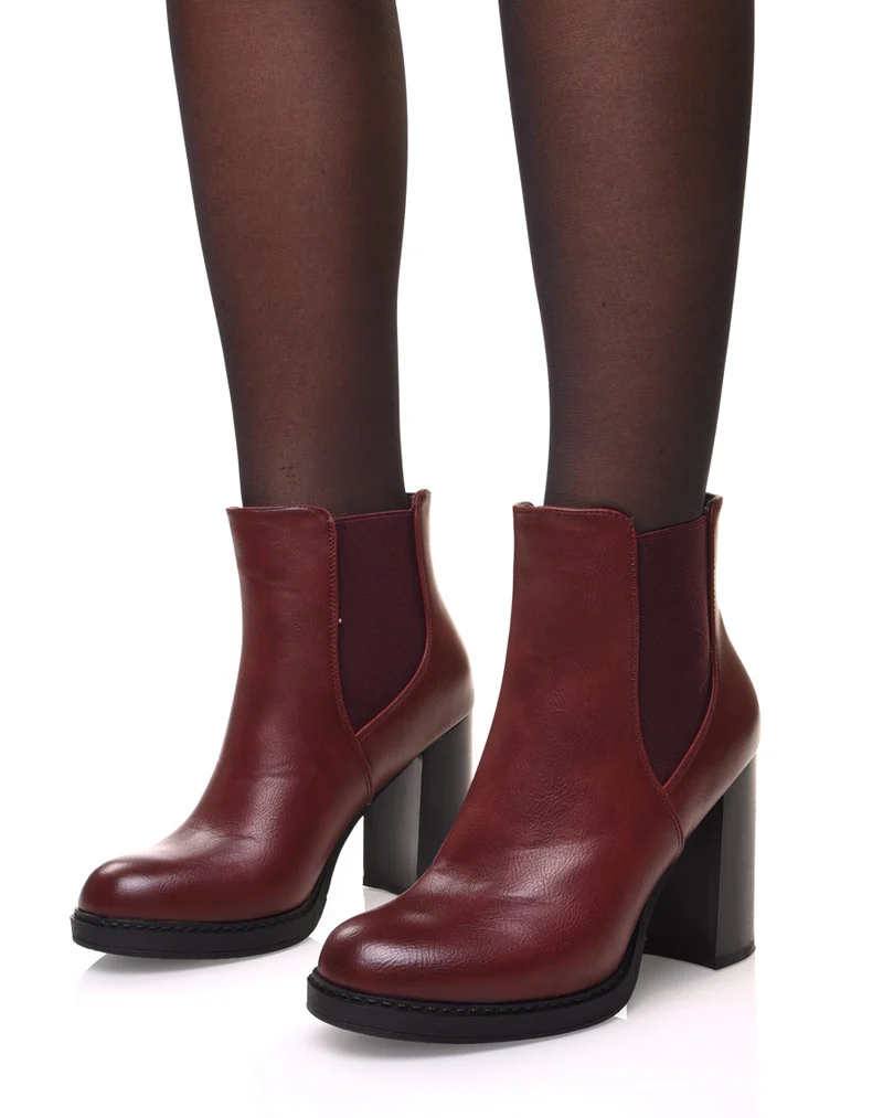 Bottines bordeaux semi-montantes élastiques