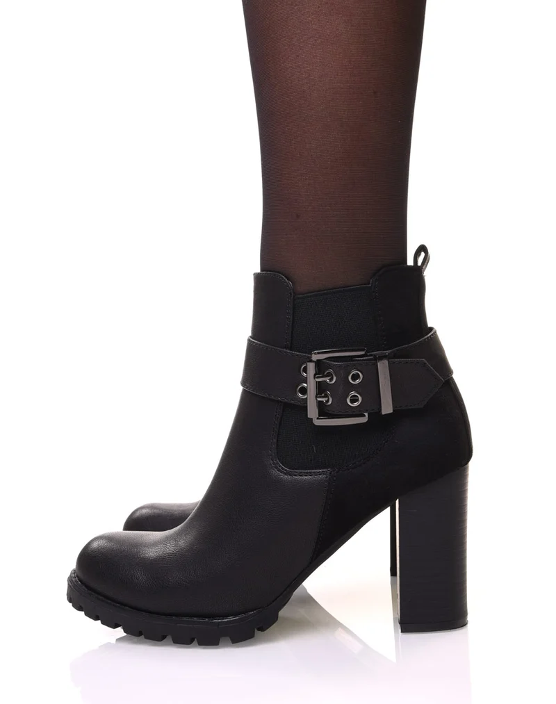Bottines élastiques noires à talon