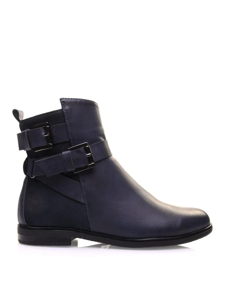 Bottines bleues semi-montantes à boucles