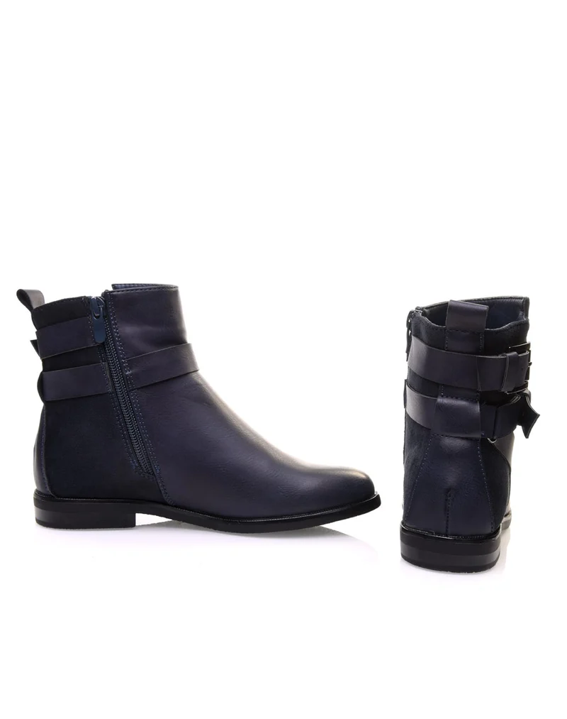 Bottines bleues semi-montantes à boucles