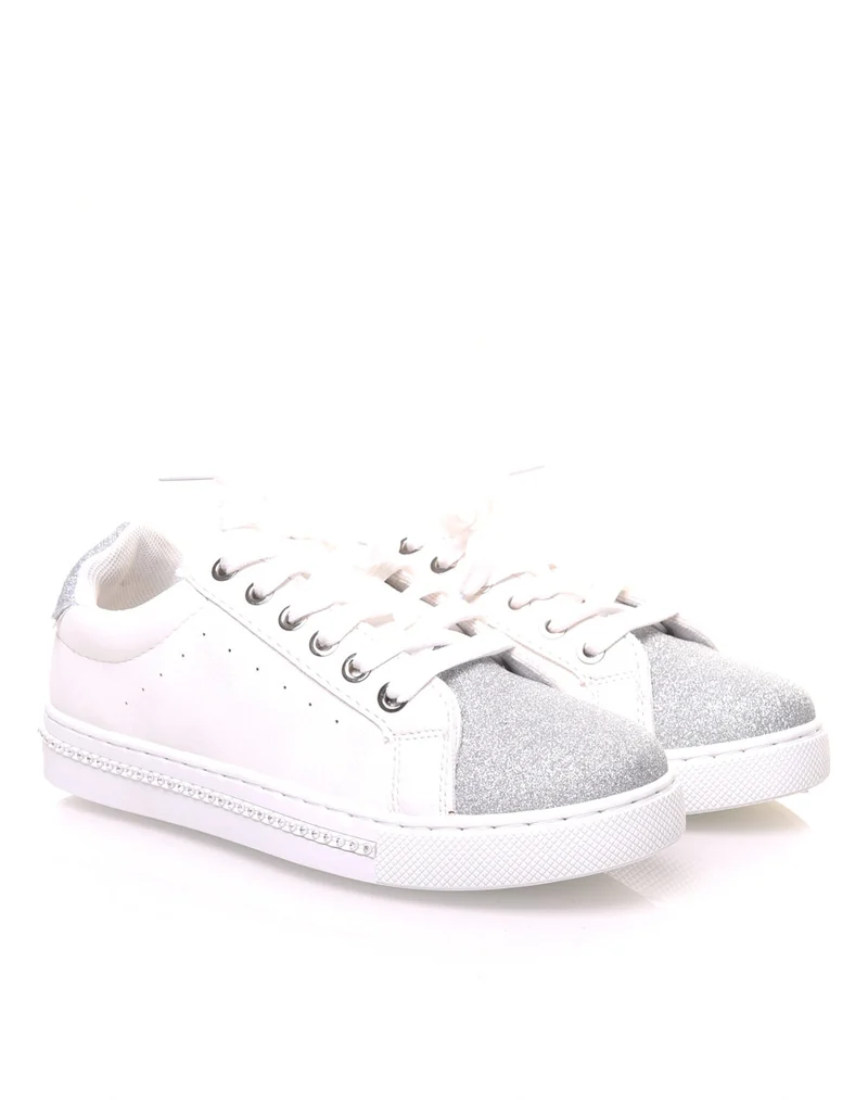 Sneakers bi matières blanches pailletés