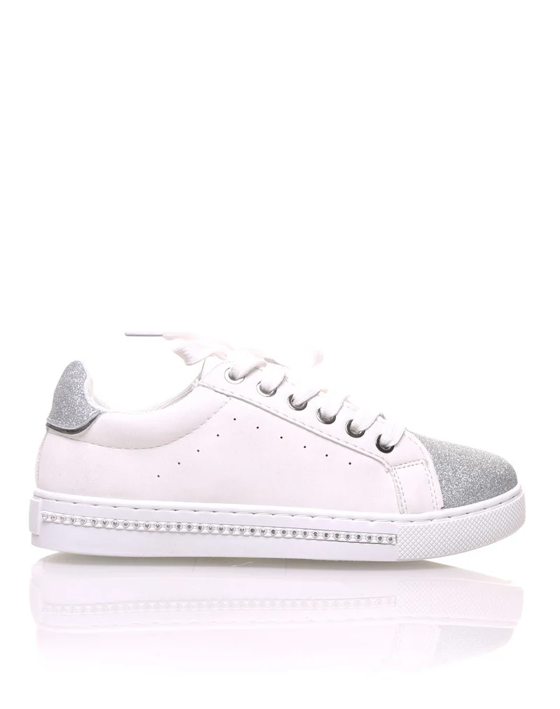 Sneakers bi matières blanches pailletés