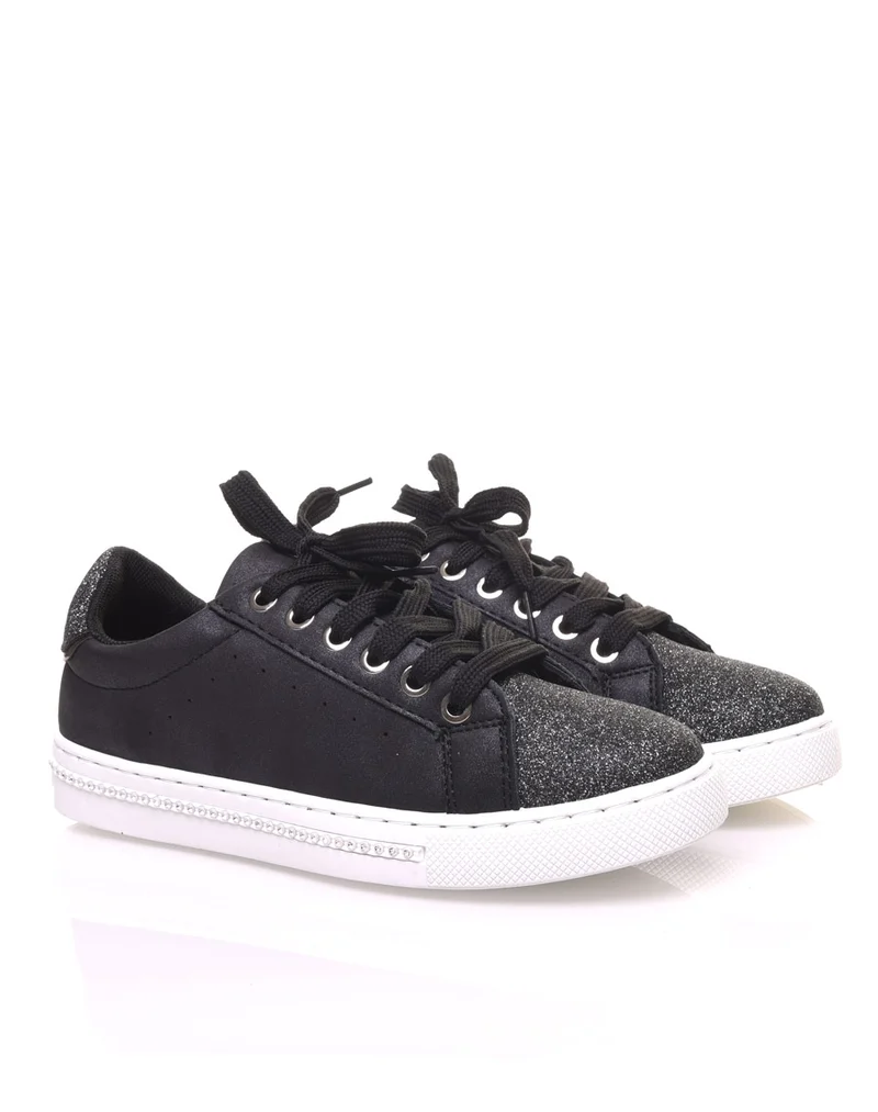 Sneakers bi matières noirs pailletés