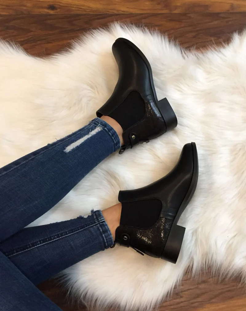 Chelsea boots noirs avec empiècement pailleté