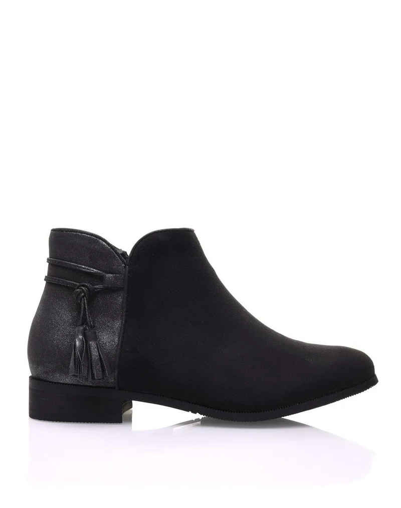 Bottines noires plates empiècement métallisé