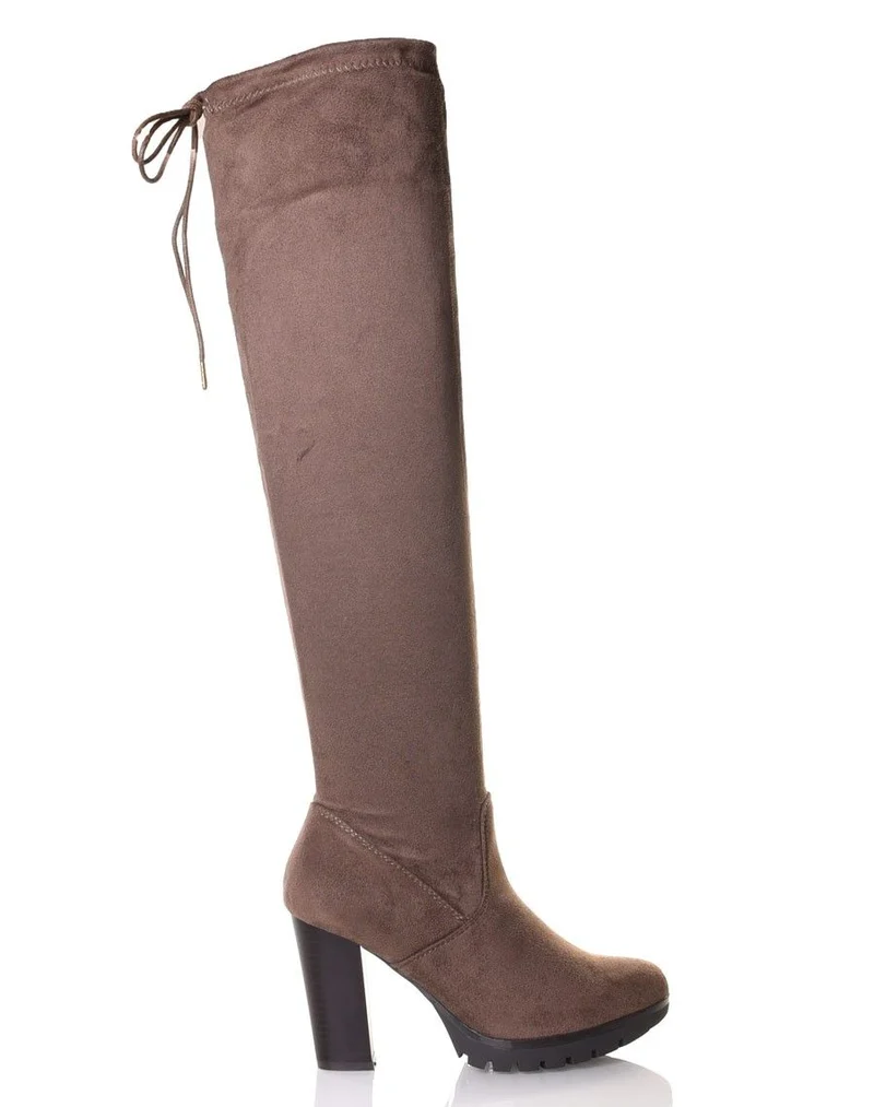 Cuissardes taupes en suédines talons hauts
