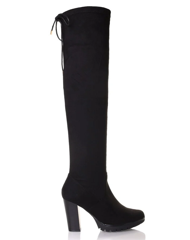 Cuissardes noires en suédines talons hauts
