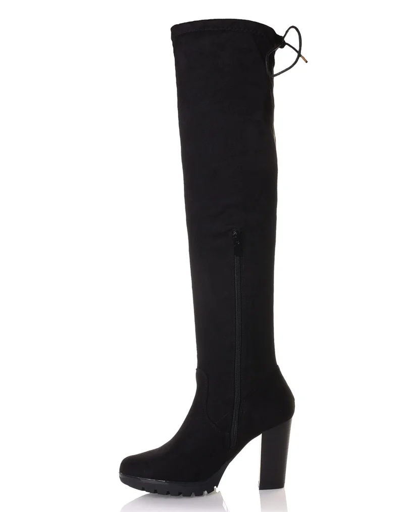 Cuissardes noires en suédines talons hauts
