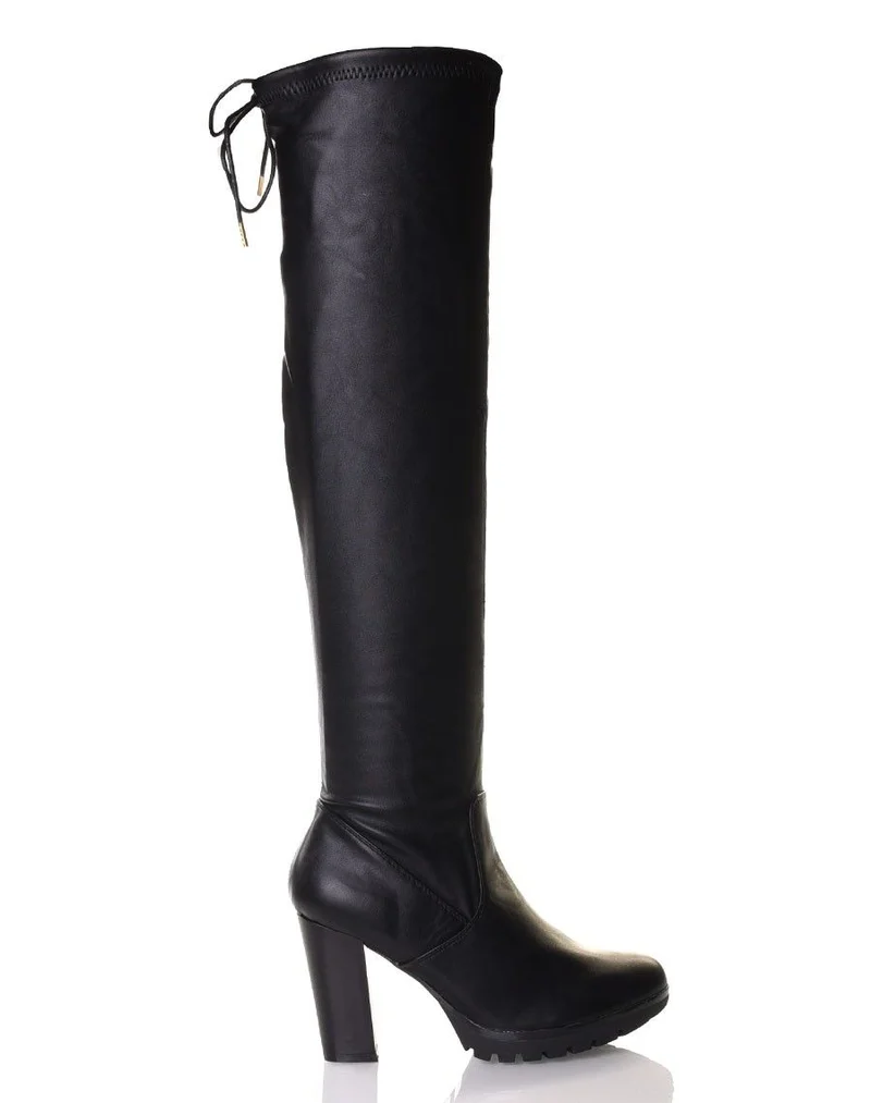 Cuissardes noires à talons hauts