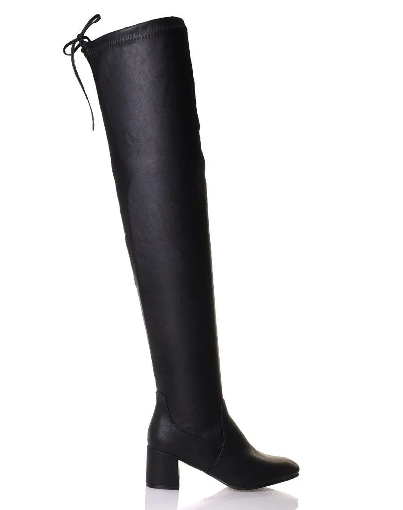 Cuissardes souples noires à talons mi hauts