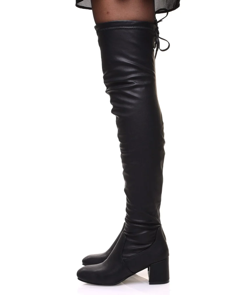 Cuissardes souples noires à talons mi hauts