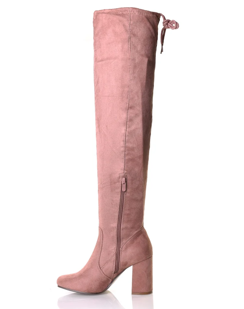 Cuissardes roses suédines à talons