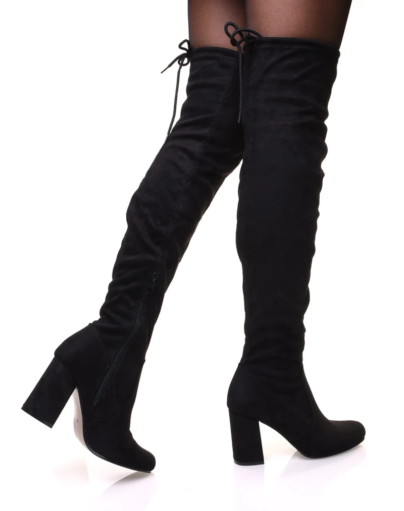 Cuissardes noires suédines à talons